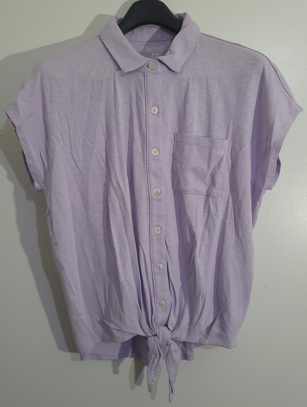 Buffalo David Bitton Lavender Cotton Slub Tie-Front Button Top Size M